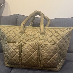 Quilted Olive Duffel Bag.